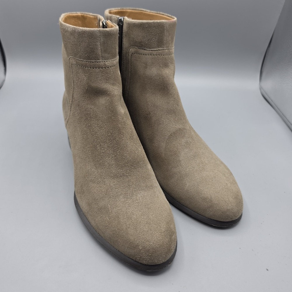 Vionic Kamryn Booties Womens 7.5 Tan Suede Waterproof Ankle Boots Block Heel Zip